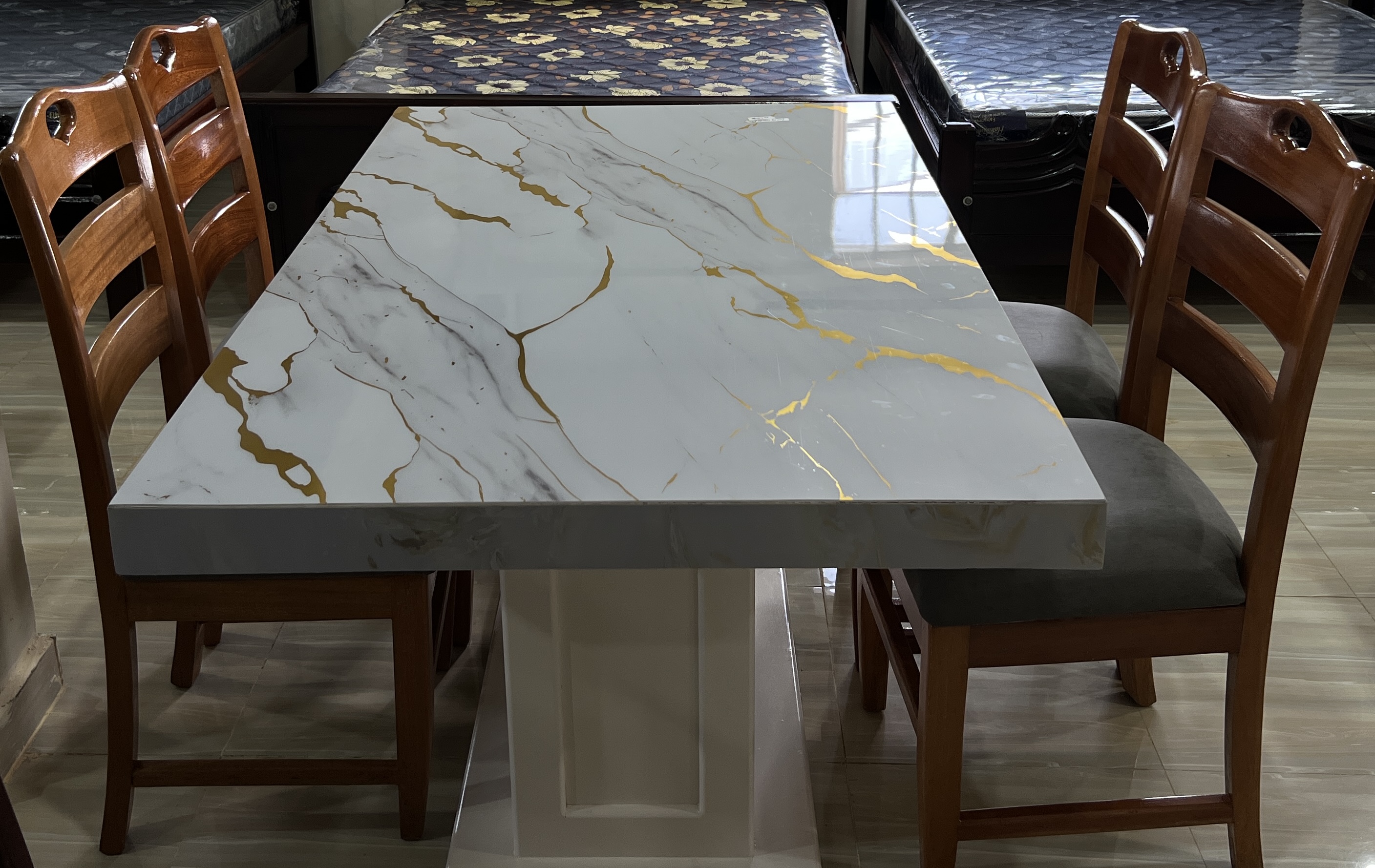 4-Seater Marble Dining Table