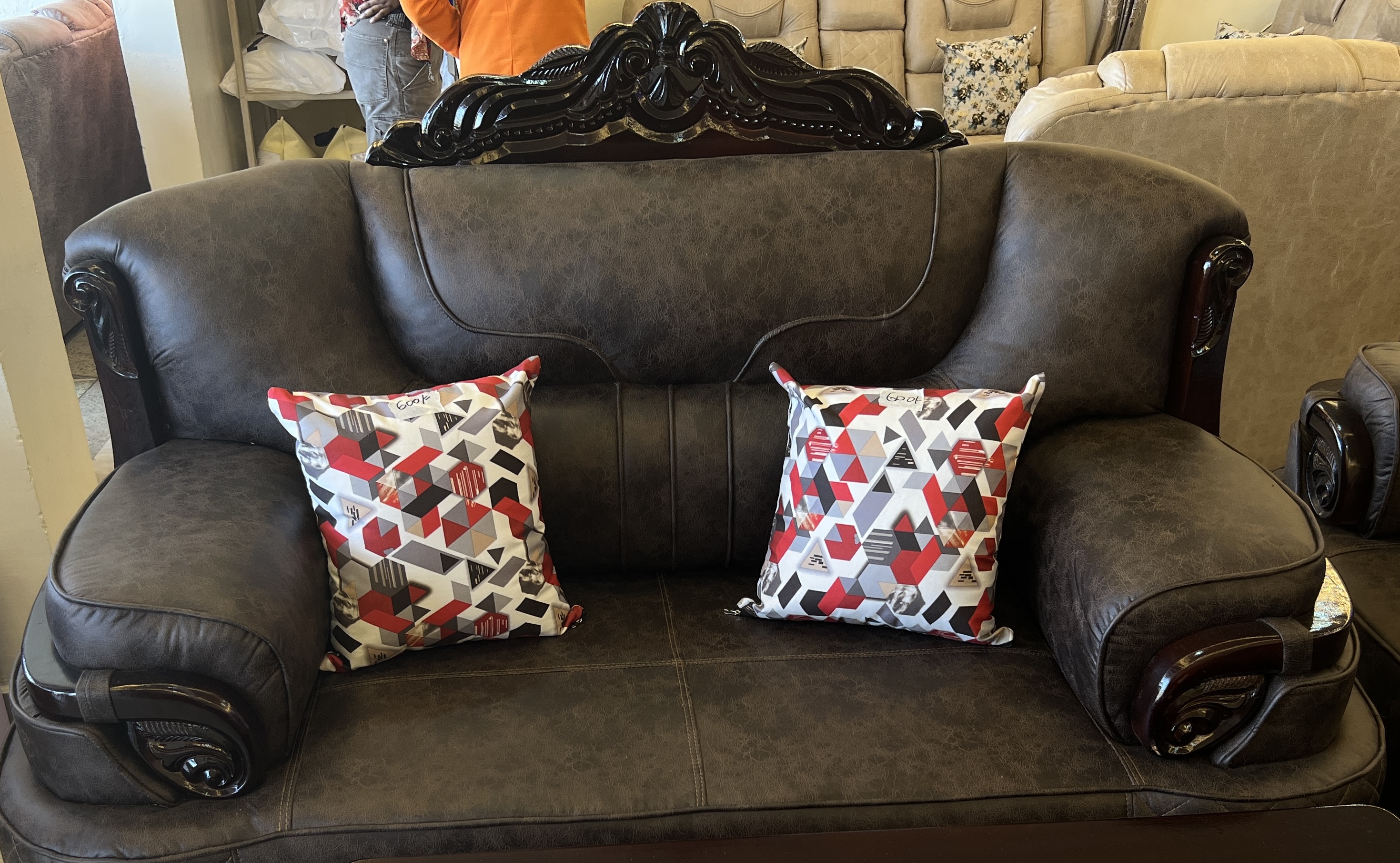 5 Seater Dark brown Leather sofa