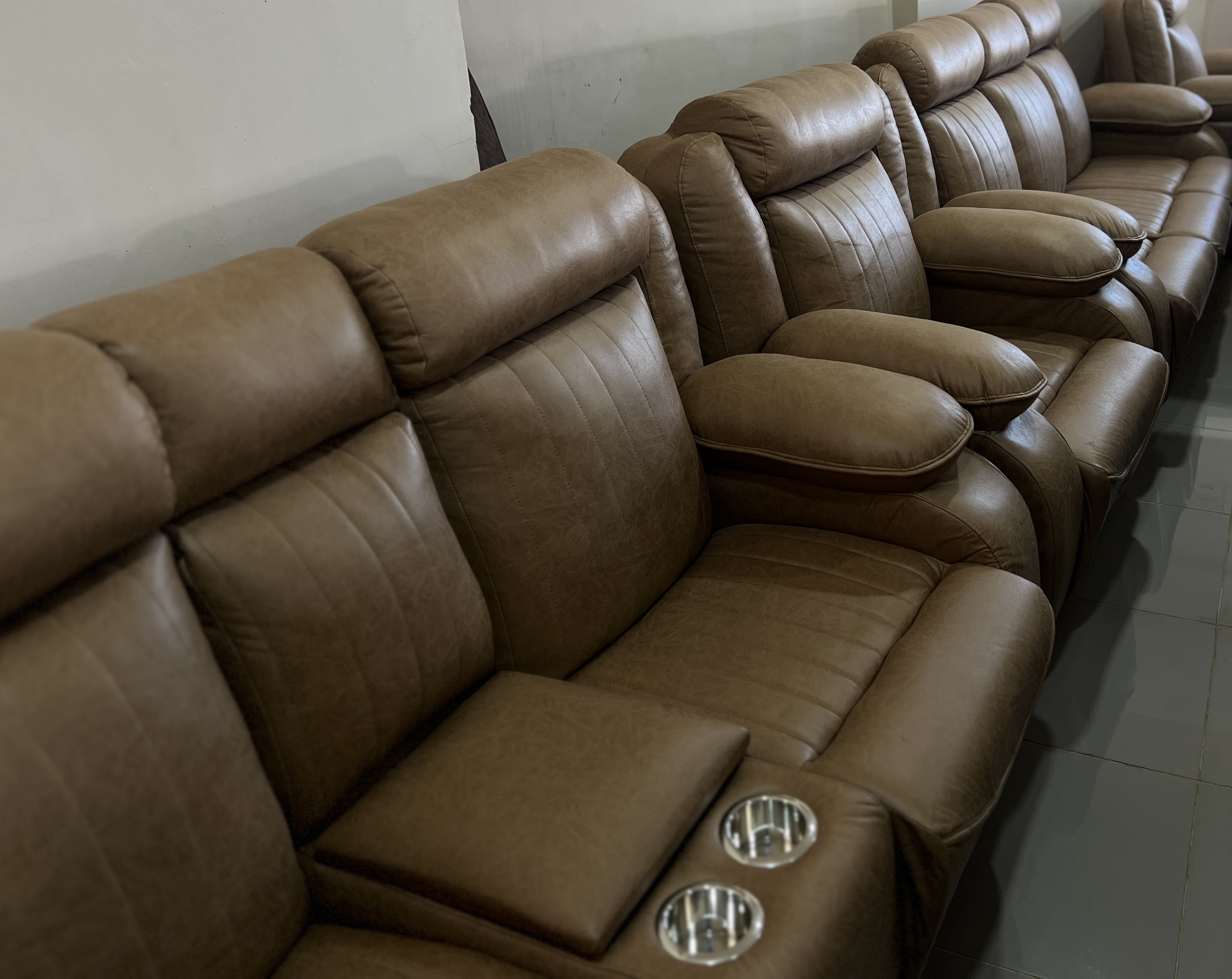 7 Seater brown leather couch