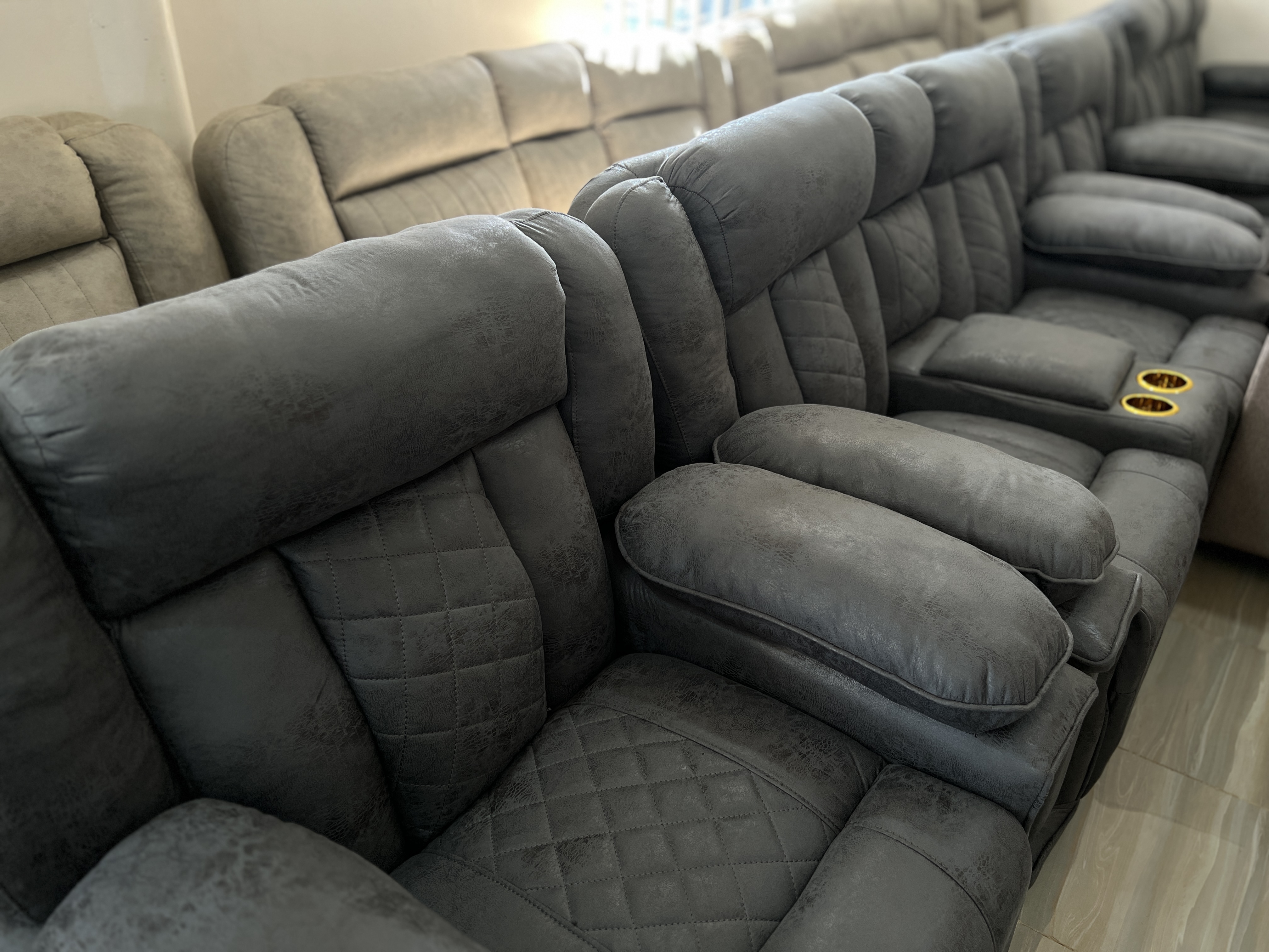 7 Seater Grey Leather sofa