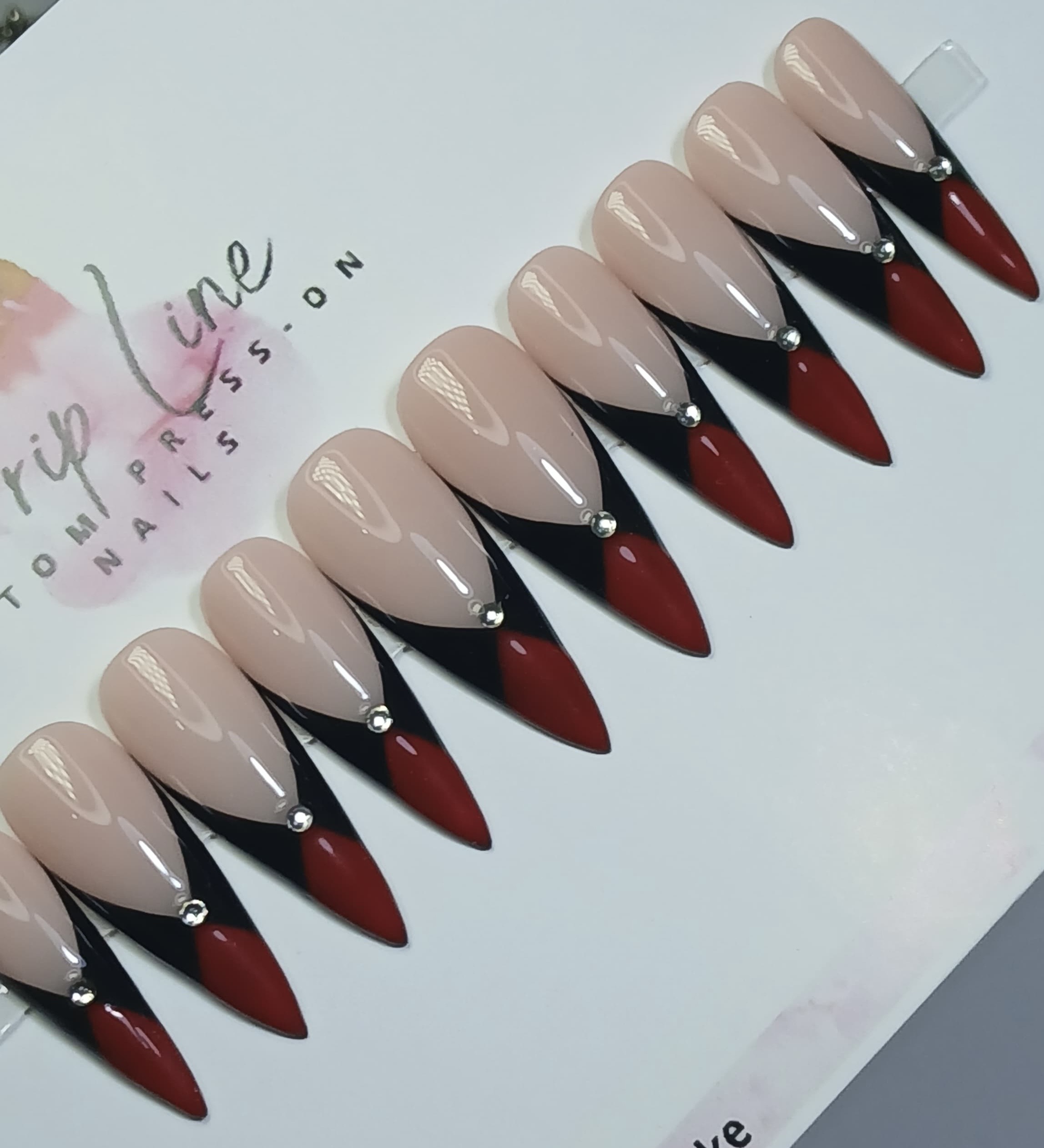 Afrocentric Almond W/ Black & Red Tips Pattern