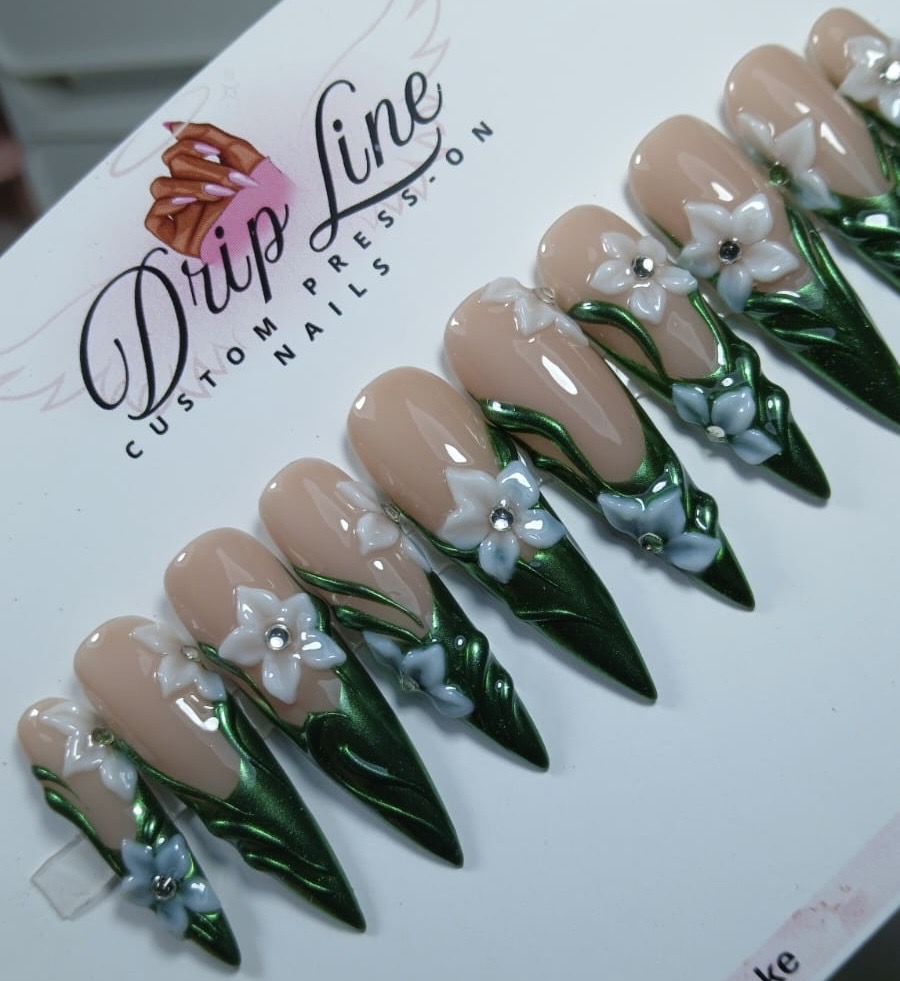 Emerald Stiletto Flowery design