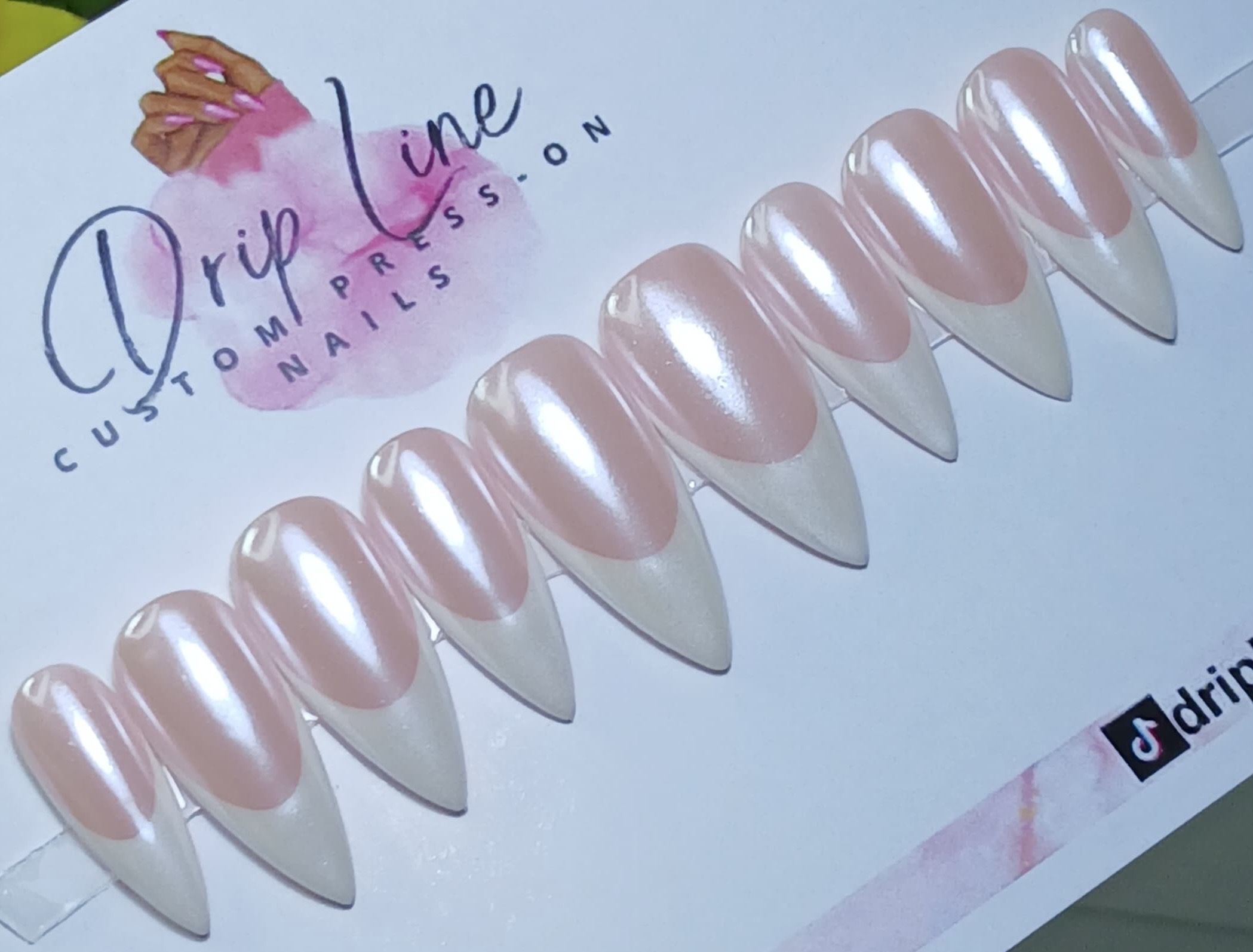Glittery Almond W/ White Tips