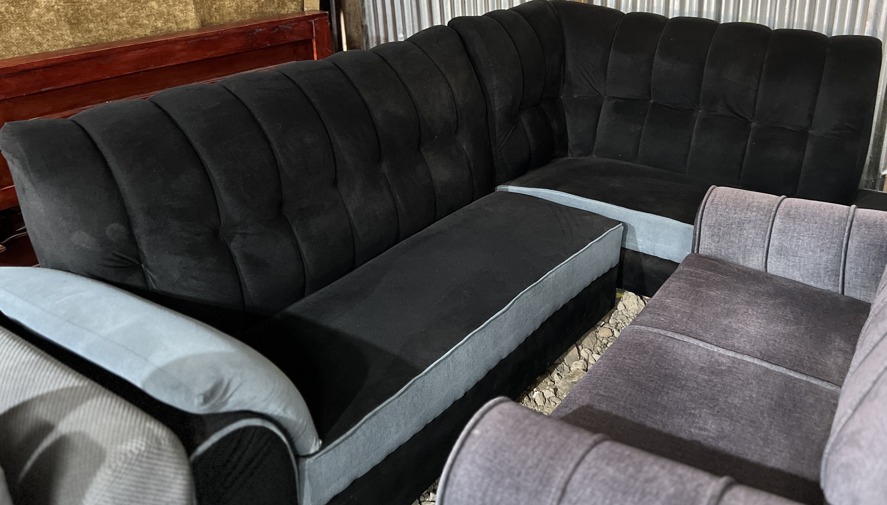 Black and blue L-seat